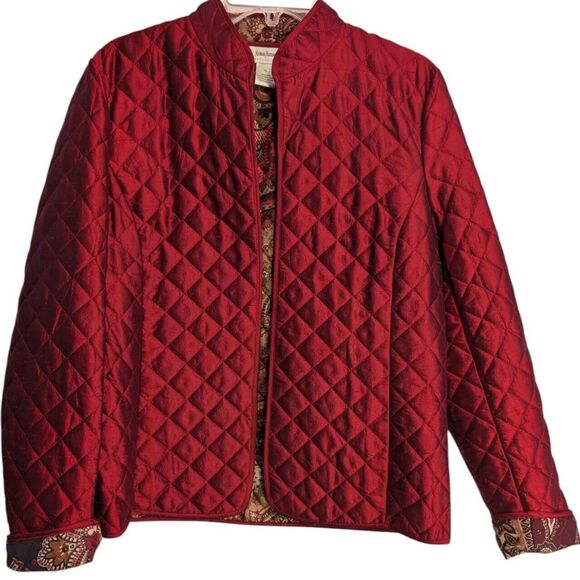Neiman Marcus 100% Silk Quilted Red Vintage Open Front Jacket M Paisley Lined - Picture 2 of 6